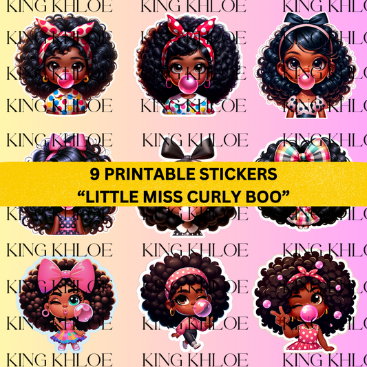 Printable Stickers * Little Miss Curly Boo*