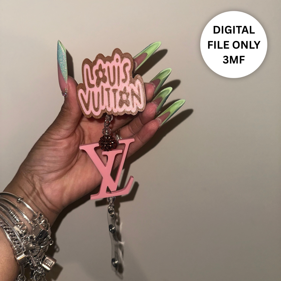 Designer-Inspired LV Badge Reel – Digital 3MF File Only (Copy) + Charm